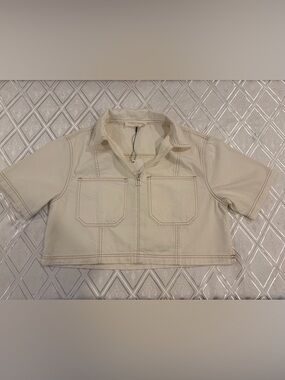 Stitch & Feather Cream Cropped Denim Top